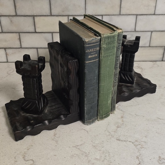 Vintage Other - Vintage 70s Spanish Carved Wood Castle Bookends